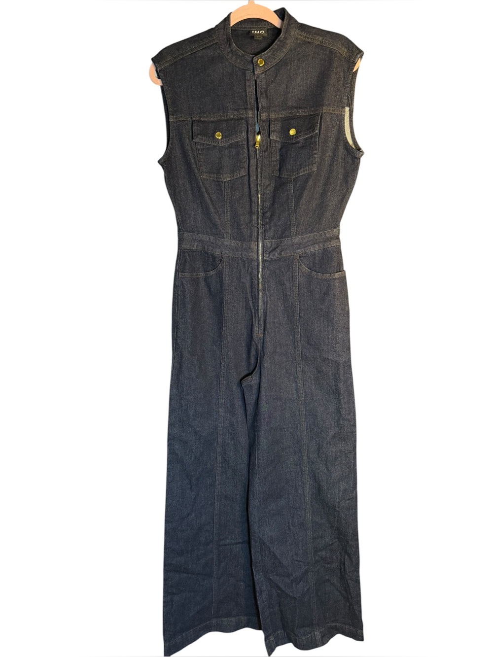 I.N.C. International Concepts Denim Jumpsuit Size Small Dark Wash Wide Leg - Picture 5 of 12